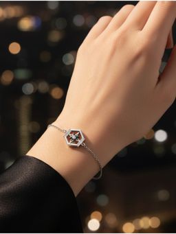 Kicky and Perky - 925 Sterling Silver Rhodium-Plated Moissanite Hexagon Bracelet