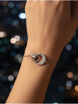 Kicky and Perky - 925 Sterling Silver Star and Moon Moissanite Bracelet in Rhodium Plated