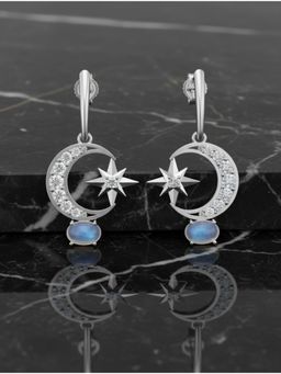 Kicky and Perky - 925 Sterling Silver Moissanite and Moonstone Drop Earrings - Rhodium Plated