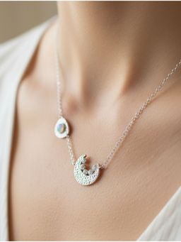 Kicky and Perky - 925 Sterling Silver Necklace with Moissanite and Rainbow Moonstone in Rhodium Finish