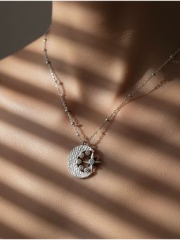 Kicky and Perky - 925 Sterling Silver Moissanite Moon and North Star Celestial Pendant Necklace