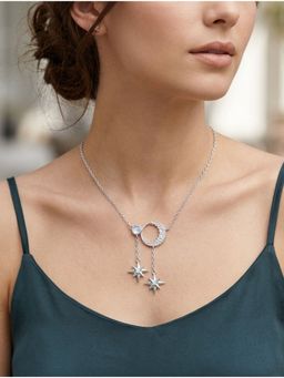 Kicky and Perky - 925 Silver Moon and Star Drop Necklace with Moonstone and Moissanite