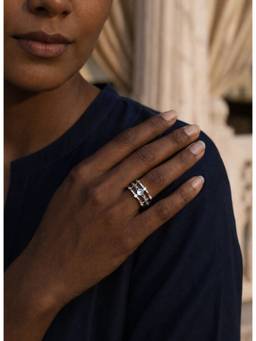 Kicky and Perky - 925 Sterling Silver Moonlit Ether Triple-Row Adjustable Ring in Rhodium Plated
