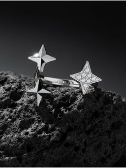 Kicky and Perky - 925 Sterling Silver Rhodium-Plated Moissanite Celestial Open Star Adjustable Ring
