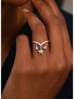 Kicky and Perky - 925 Silver and Moissanite Wishbone Star Dangle Ring White