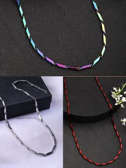 NVR - Men Stainless Steel Trendy Stylish Necklace Set of 3