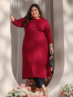 Extra love by Libas - Red Woven Rayon Kurta