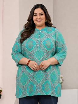 Extra love by Libas - Blue Printed Silk Blend Kurti