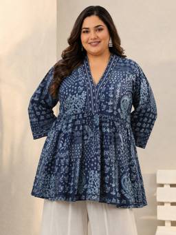 Extra love by Libas - Blue Printed Cotton Kurti