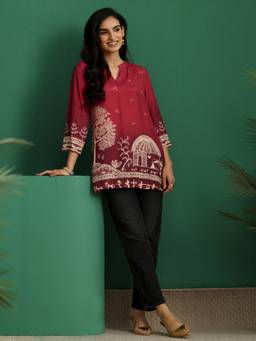 Libas - Maroon Printed Muslin Kurti