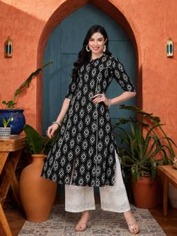 Stylum - Black Printed Rayon Kurta