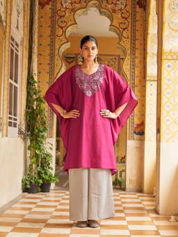 Tikhi Imli - Pink Floral Silk Blend Kurta and Palazzo