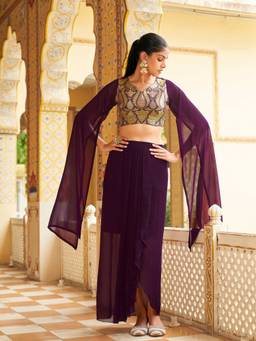 Tikhi Imli - Wine Woven Silk Blend Blouse and Skirt