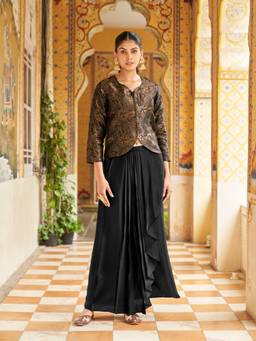 Tikhi Imli - Black Floral Silk Blend Top and Skirt