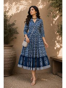 Stylum - Indigo Geometric Cotton Dress