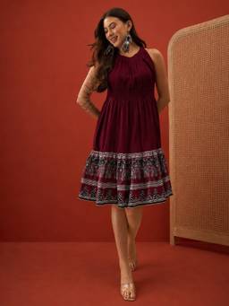 Stylum - Wine Solid Cotton Dress