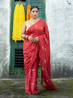 Suta - Red Woven Mul Saree