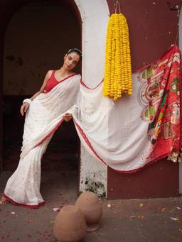 Suta - White Printed Mul Saree