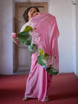 Suta - Pink Polka Dots Mul Saree