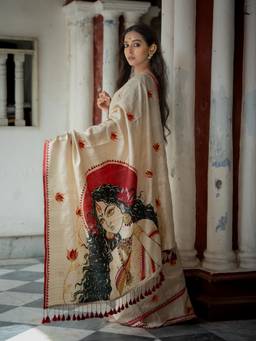 Suta - Beige Printed Mul Saree