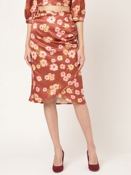 ELLE - Womens Printed Gather Overlap Skirt