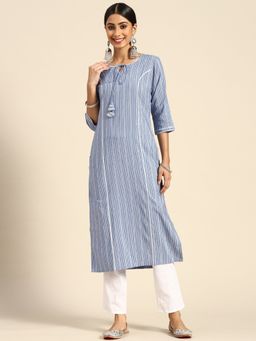 Gerua By Libas - Blue Striped Cotton Kurta
