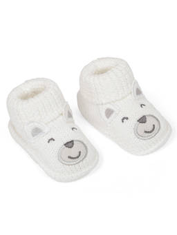 Baby Moo - Happy Teddy Newborn Crochet Socks Booties - White