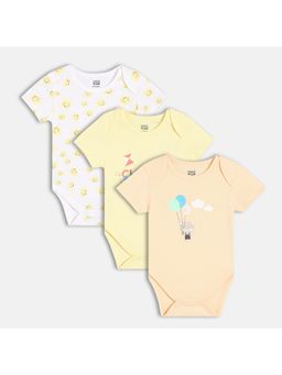 MINI KLUB - Knit Half Sleeve Sun - Typography Print Bodysuits - Multi-Color (Pack of 3)