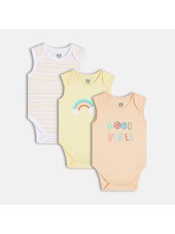 MINI KLUB - Knit Half Sleeve Stripes - Typography Print Bodysuits (Pack of 3)