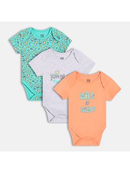 MINI KLUB - Knit Half Sleeve Camfoulge - Typography Print Bodysuits (Pack of 3)