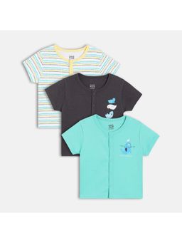 MINI KLUB - Knit Half Sleeve Animal - Stripes Print Tops - Multi-Color (Pack of 3)