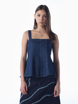 ONLY - Women'S Solid Fit and Flare Dark Blue Top