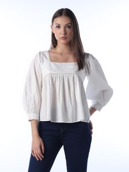 ONLY - Women'S Solid Fit and Flare White Top