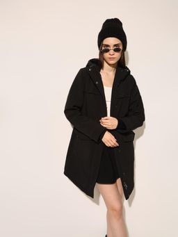 ONLY - Women's Solid Regular Fit Black Coat