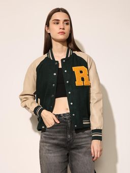 ONLY - Women's Solid Loose Fit Green Jacket