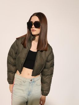 ONLY - Women's Solid Regular Fit Olive Jacket