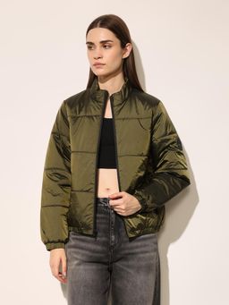 ONLY - Women's Solid Regular Fit Green Jacket