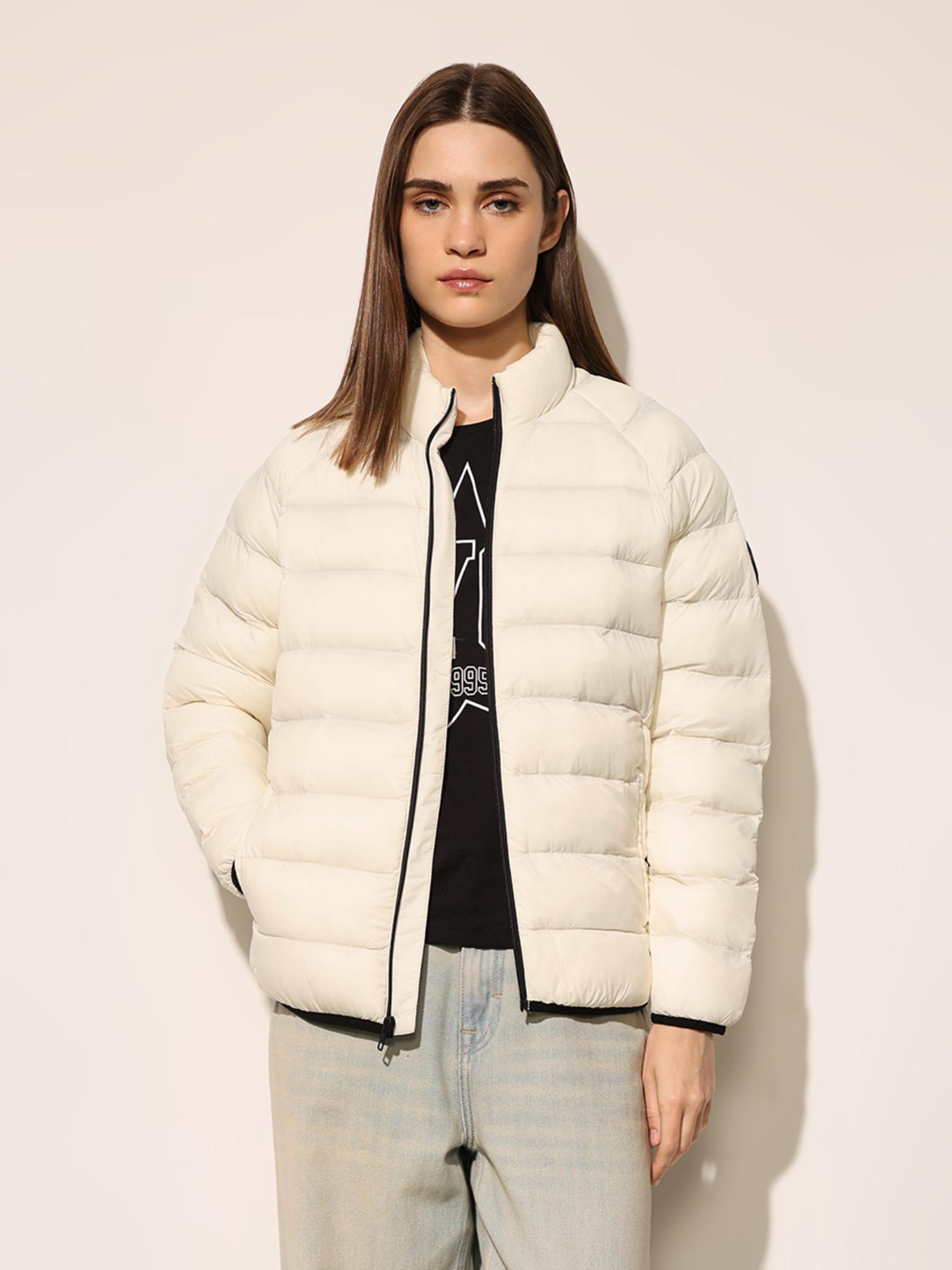 Women's Solid Slim Fit White Jacket
