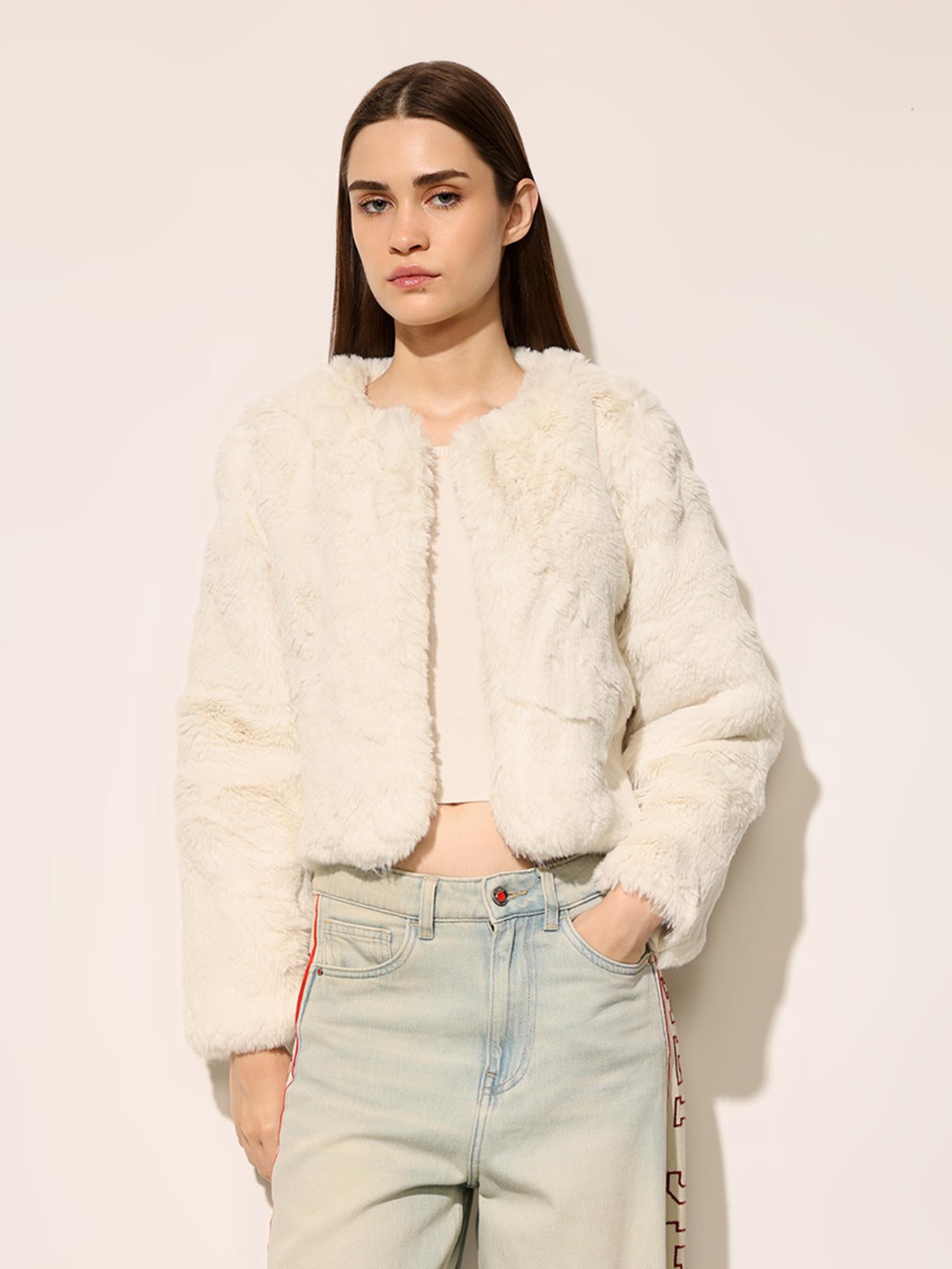 only Women's Solid Regular Fit Cream Jacket-picture-35