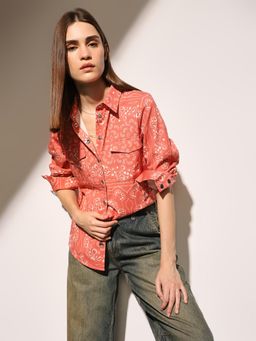 ONLY - Women's Paisley Print Regular Fit Red Shirt