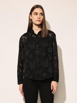 ONLY - Women's Embroidered Regular Fit Black Shirt