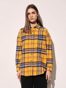 ONLY - Women's Checked Oversized Yellow Shirt