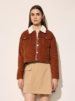 ONLY - Women's Solid Regular Fit Brown Jacket