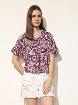 ONLY - Women's Paisley Print Regular Fit Purple Shirt