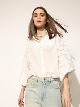 ONLY - Women's Embroidered Oversized White Shirt