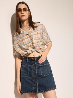 ONLY - Women's Checked Boxy Beige Shirt