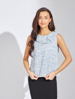 Latin Quarters - Women Blue Round Neck Sleeves Casual Top