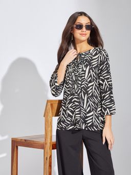 Latin Quarters - Women Black Tie Up 3/4Th Sleeves Casual Tunic