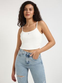 Tommy Hilfiger - Regular-Fit Cotton Strappy Neck Crop Top White