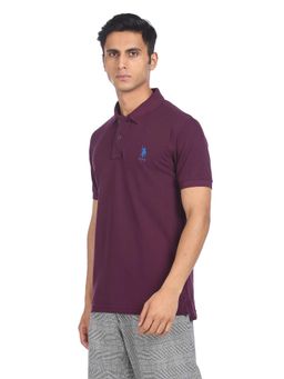 U.S. POLO ASSN. - Men Purple Cotton Solid Polo T-shirt